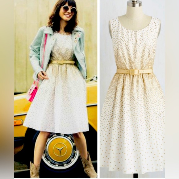 Modcloth Dresses & Skirts - MODCLOTH Spellbinding Ability Gold Dots Dress, Size Medium